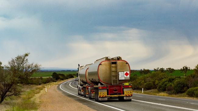 A road train heads down the Augusta highway in South Australia. Picture: Bernard Humphreys