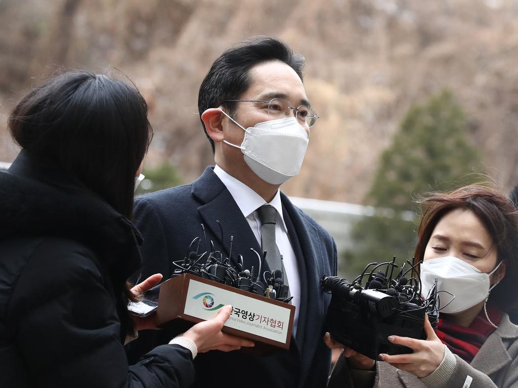 Lee Jae-yong, vice chairman of Samsung, arrives at the Seoul Central District Court on Monday. He left in the state’s custody after being sentenced to two and a half years in jail. Picture: Chung Sung-Jun / Getty Images