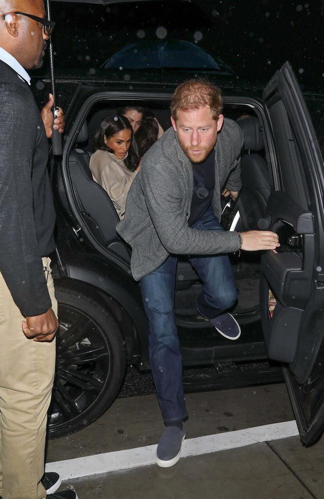 Prince Harry exited the car ahead of Meghan. Picture: The Daily Stardust/NYP/MEGA/Backgrid