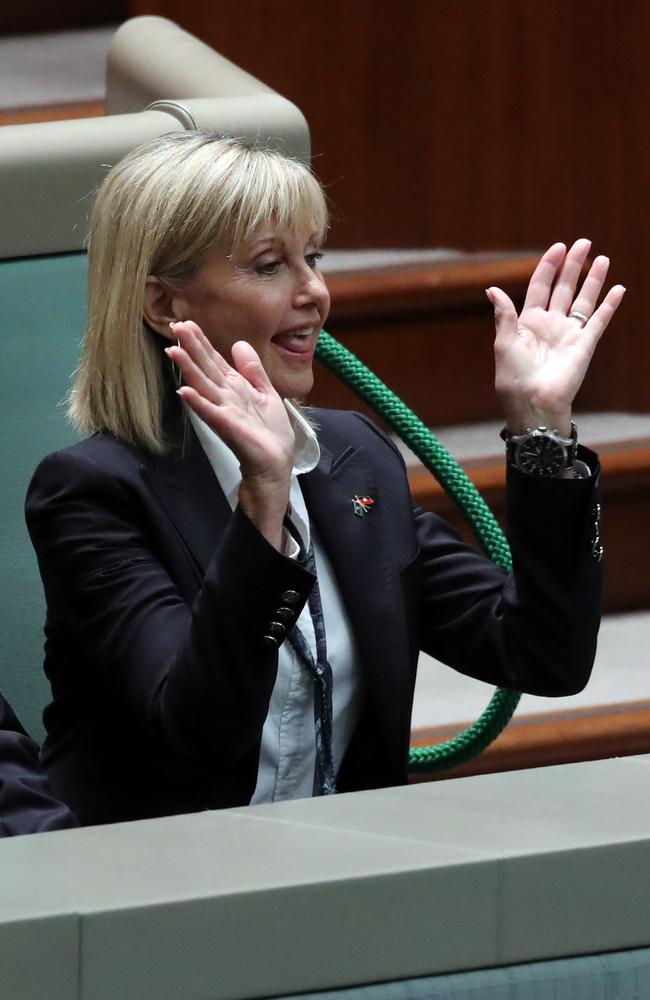 Olivia Newton-John during Question Time in the House of Representatives in Canberra. Picture: Gary Ramage