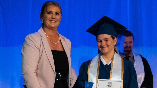 Kayla Meldrum - Vocational Education Student Award, Victory College 2023. Pictured with Michele Perrett.