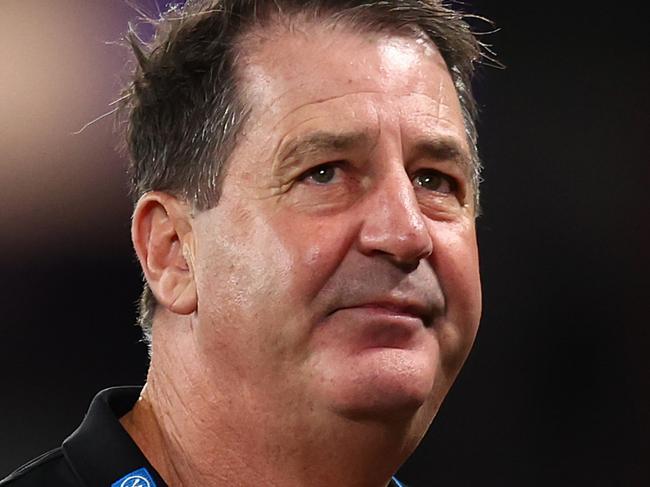 MELBOURNE, AUSTRALIA - JUNE 30: Ross Lyon, Senior Coach of the Saints looks on during the round 16 AFL match between St Kilda Saints and Port Adelaide Power at Marvel Stadium on June 30, 2024 in Melbourne, Australia. (Photo by Graham Denholm/AFL Photos/via Getty Images)