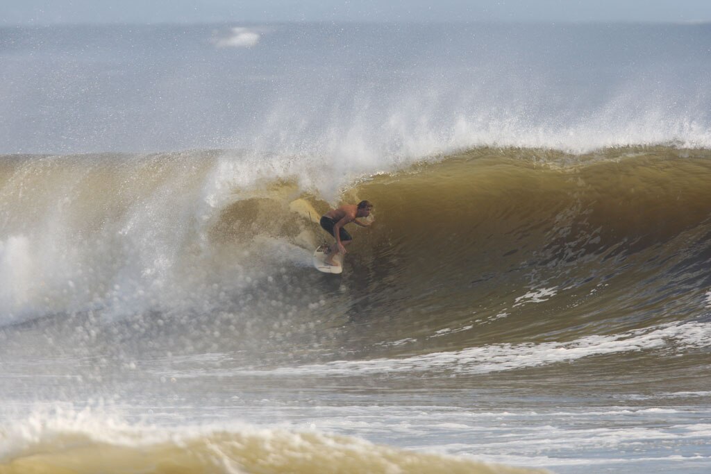 The moves were bigger and the tubes getting longer as the swell from an ex-cyclone sends massive waves onto the Sunshine Coast point breaks. Picture: Nicholas Falconer