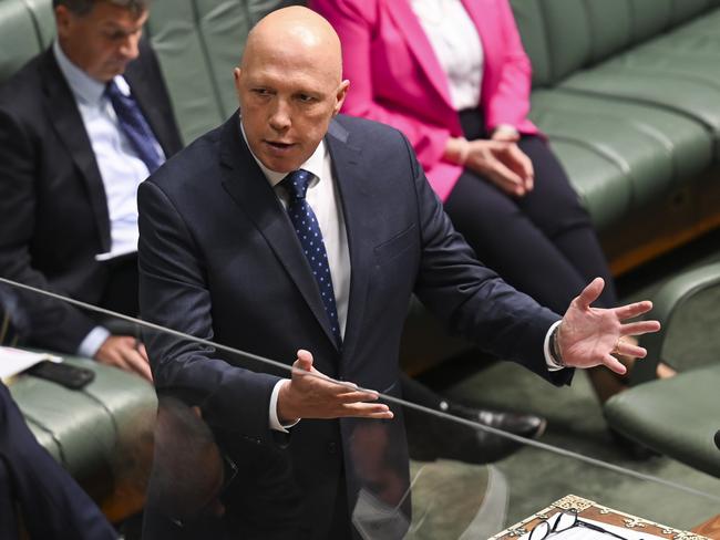 Leader of the federal Opposition Peter Dutton has made no ground on the Albanese government in the latest Newspoll. Picture: NCA NewsWire / Martin Ollman