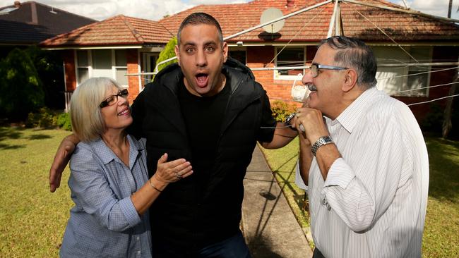 Rob Shehadie with his mum Marie and dad Elie in 2017, at the Oatlands home where he was raised.