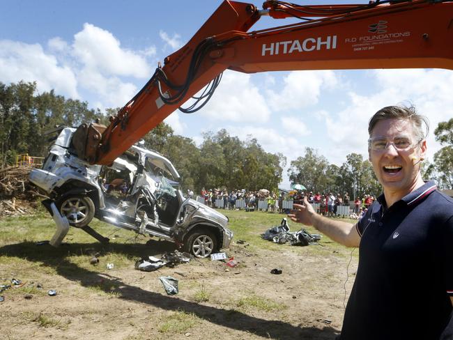 Ashton Wood destroys his ‘lemon’ Jeep. Picture: Megan Slade