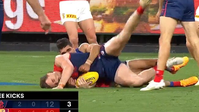 Charlie Cameron's dangerous tackle on Jake Lever.