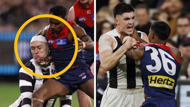 Kysaiah Pickett's contact with Darcy Moore. Photos: Getty Images/News Corp