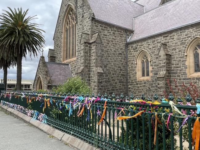 LOUD Fence ribbons tied to St Patrick’s Cathedral, Ballarat.