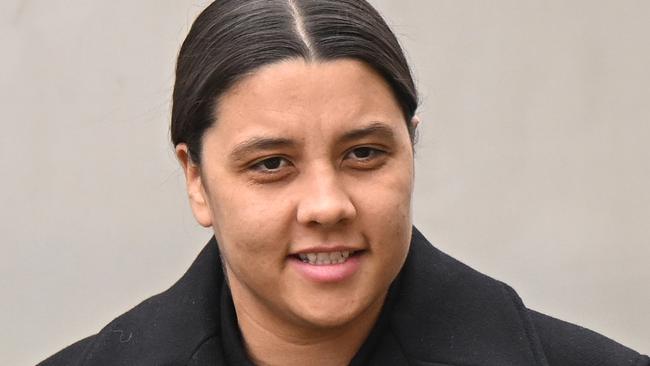 KINGSTON UPON THAMES, ENGLAND - FEBRUARY 3: Australian footballer Sam Kerr arrives outside the Crown Court ahead of her trial for a racial harassment case on February 3, 2025 in Kingston upon Thames, England. The Matildas star, who also plays professionally for Chelsea in the Women's Super League, is facing charges of "racially aggravated harassment" of a police officer related to an incident in Twickenham on January 30, 2023.  (Photo by Leon Neal/Getty Images)