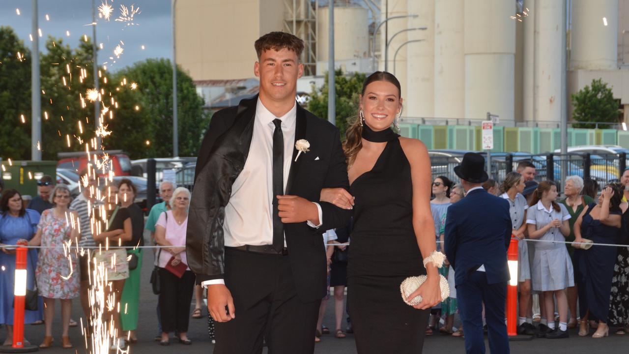 Toowoomba school formals. At the 2023 St Ursula's College formal is graduate Brydi Taylor with her partner Jai Purser. Picture: Rhylea Millar