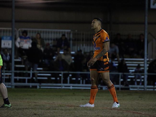 Israel Folau makes his Rugby League Gold Coast debut for Southport Tigers against defending champions Runaway Bay at Owen Park, Southport. Pic Mike Batterham