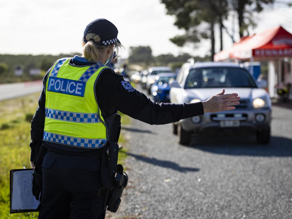 A border check point on Indian Ocean Drive, north of Perth. Picture: Matt Jelonek/Getty Images