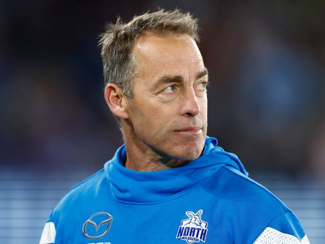 MELBOURNE, AUSTRALIA - MAY 07: Alastair Clarkson, Senior Coach of the Kangaroos looks on during the 2023 AFL Round 08 match between the North Melbourne Kangaroos and the St Kilda Saints at Marvel Stadium on May 7, 2023 in Melbourne, Australia. (Photo by Michael Willson/AFL Photos via Getty Images)