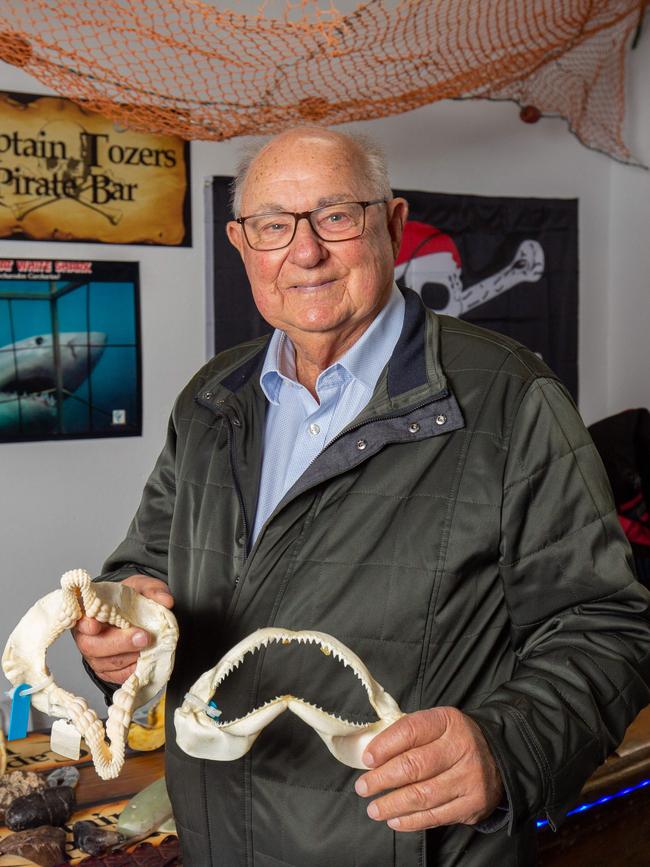 South Australian shark attack survivor Rodney Fox at his Mile End Shark Museum for the Kings Birthday award. Picture: Ben Clark