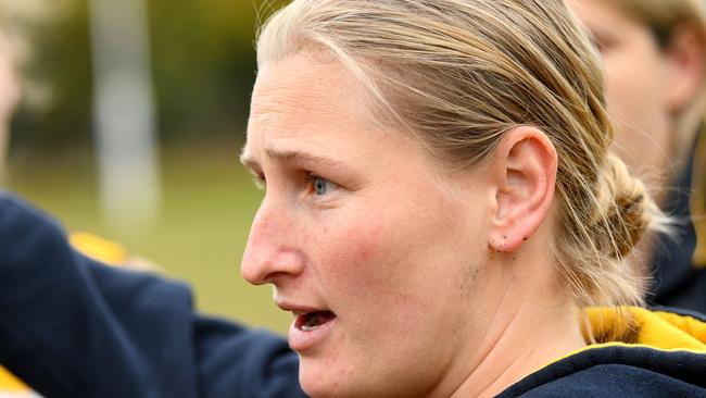 Kew FC coach Jess Burger is among the leading contenders for Collingwood’s vacant AFLW senior coach role. Picture: Josh Chadwick