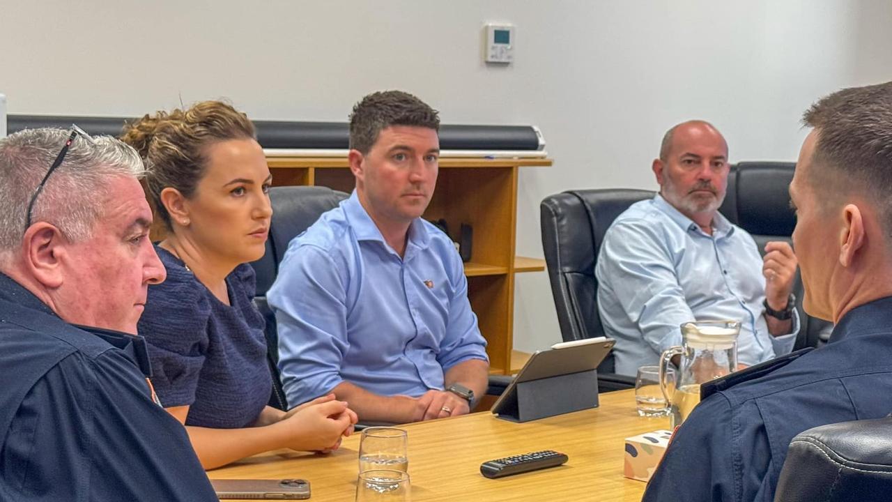 Chief Minister Lia Finocchiaro, Braitling MLA Josh Burgoyne, and Namatjira MLA Bill Yan meeting with NT Police Commissioner Michael Murphy and other top brass in Alice Springs in December. Picture: Supplied.