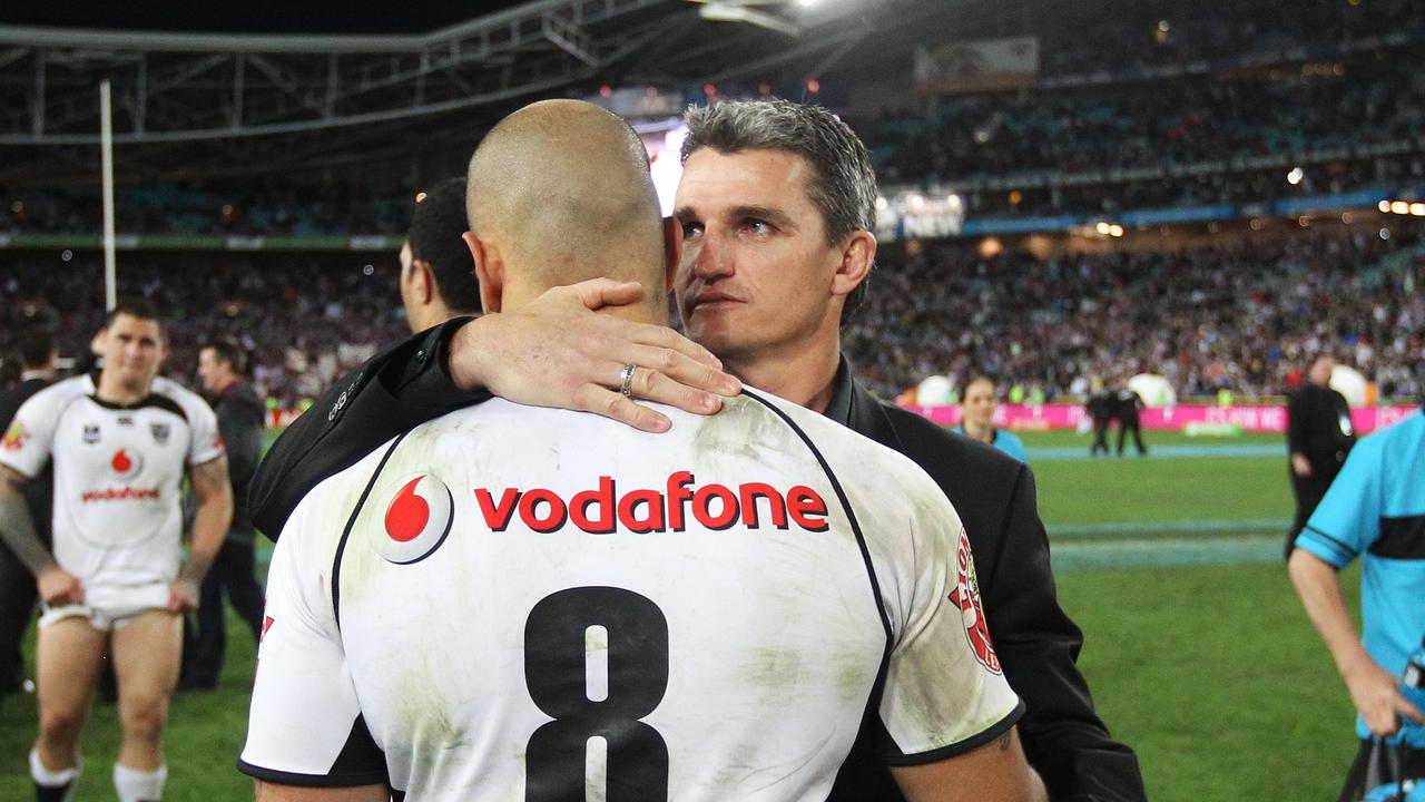 Ivan Cleary with Sam Rapira after the 2011 grand final loss.