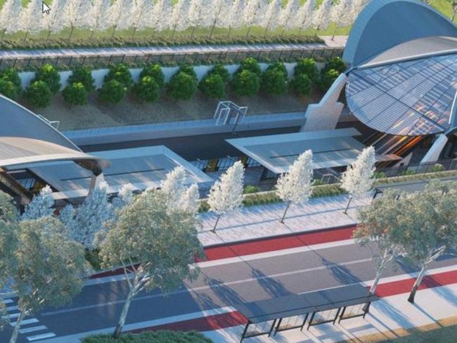 Artist impression of the Bella Vista metro railway station. Picture: Transport for NSW