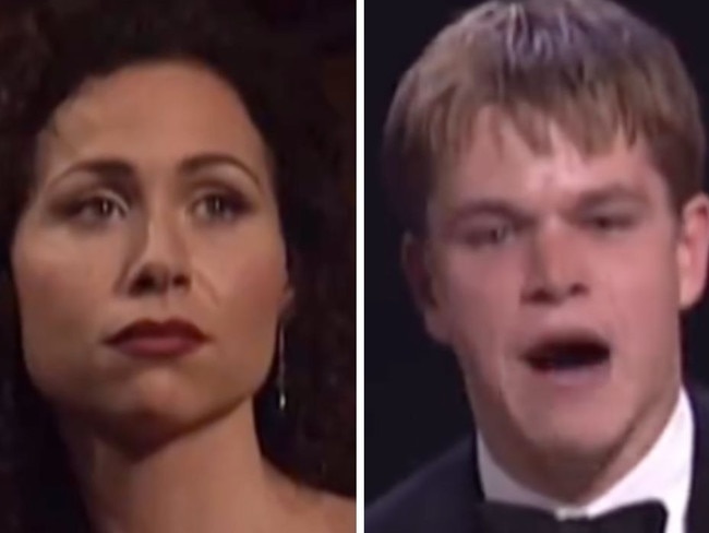 Minnie Driver's "devastated" face during her ex Matt Damon's 1998 Oscars acceptance speech was picked up by fans.