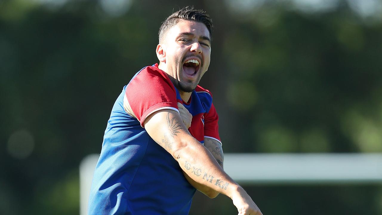 Newcastle Jets winger Dimi Petratos at training on Tuesday ahead of the A-League grand final.