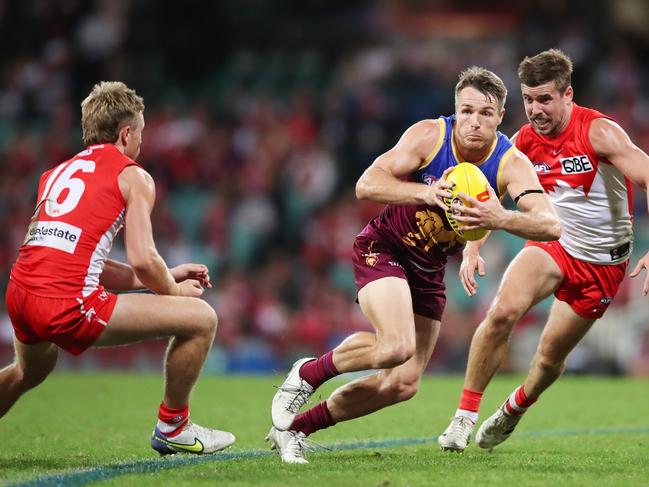 Lincoln McCarthy has proven an evasive player for Brisbane in the AFL. Photo: Matt King/AFL Photos/via Getty Images