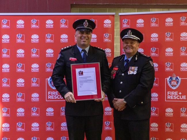 St Florian's Day Commissioner's Safety Award recipient James Downey with Commissioner Baxter