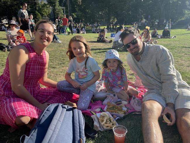 The Carter family at Flagstaff Gardens in the Melbourne CBD for the 2024 New Year's Eve fireworks. Picture: Himangi Singh