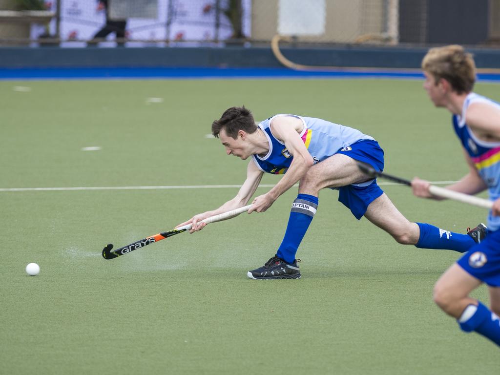 Mitchell Roberts of Toowoomba 2 against Fraser Coast in Hockey Queensland Championships at Clyde Park, Sunday, May 2, 2021. Picture: Kevin Farmer