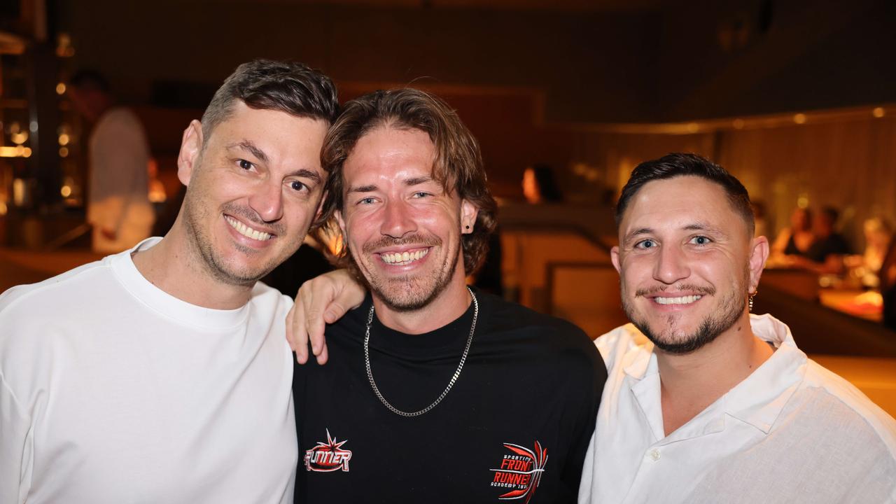 Luke Darcey, PJ Hanly and Jordan Cook at the Norte Restaurant launch at Mermaid Beach. Picture, Portia Large.