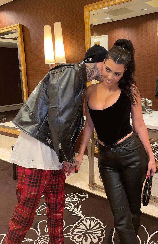 Kourtney Kardashian and Travis Barker have hinted at engagement rumours “what happens in Vegas”. Picture: Instagram/kourtneykardashian