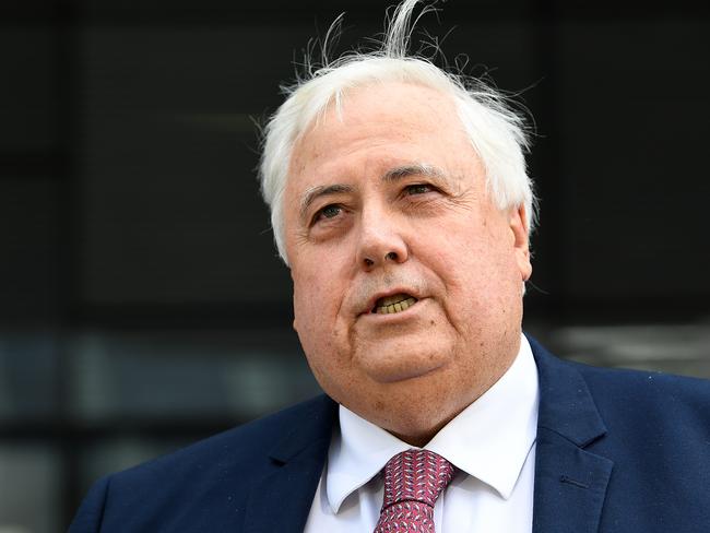 Businessman Clive Palmer looks on during a press conference outside the Supreme Court in Brisbane, Monday, September 17, 2018. Palmer has succeeded in his bid to have a Supreme Court Judge in Brisbane recused from an upcoming trial related to the 2016 collapse of Queensland Nickel. (AAP Image/Dave Hunt) NO ARCHIVING