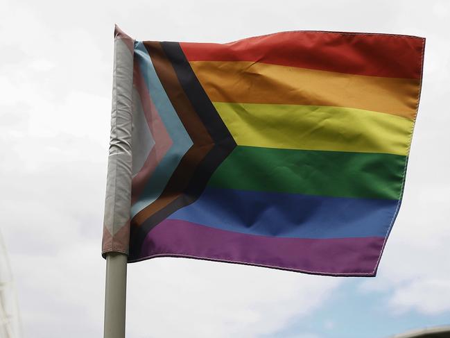 MELBOURNE, AUSTRALIA - FEBRUARY 26: The corner flag in support of the 'pride cup' is seen during the round 18 A-League Men's match between Melbourne Victory and Adelaide United at AAMI Park, on February 26, 2023, in Melbourne, Australia. (Photo by Daniel Pockett/Getty Images)