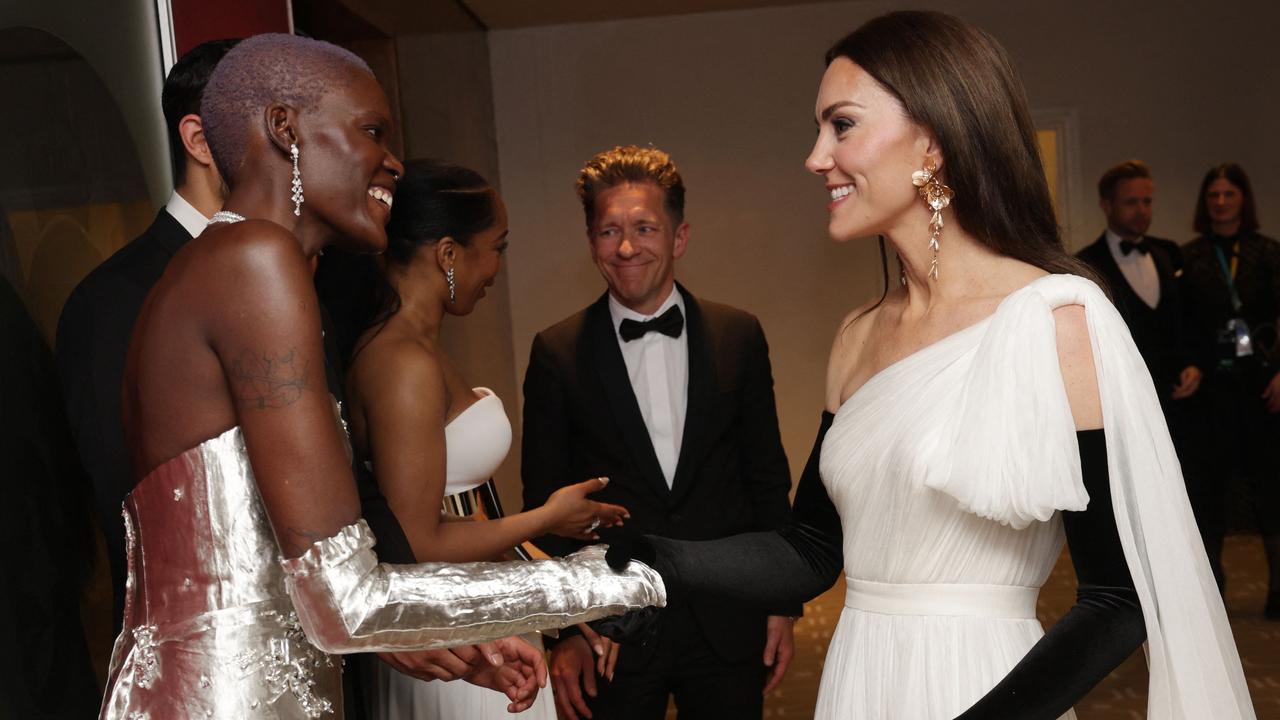 Catherine, Princess of Wales (right) speaks to EE Rising Star nominee Sheila Atim during the BAFTA awards at the Royal Festival Hall, London. Picture: AFP