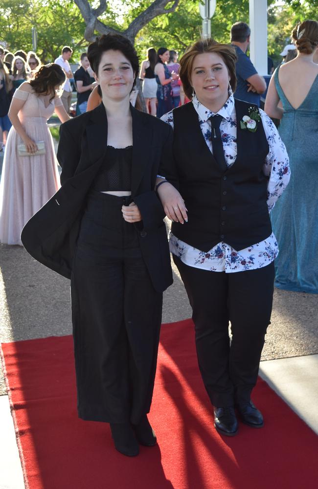 Charlize Clarke and Liana Currie at the Mountain Creek State High School formal on November 18, 2022. Picture: Sam Turner