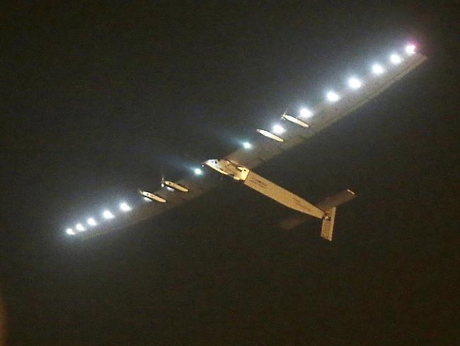FILE - In this May 31, 2015 photo, the Solar Impulse 2 takes off from Nanjing Lukou International Airport in Nanjing in eastern China's Jiangsu province. The solar-powered airplane landed in California on Saturday, April 23, 2016, completing a risky, three-day flight across the Pacific Ocean as part of its journey around the world. (Chinatopix Via AP, File) CHINA OUT