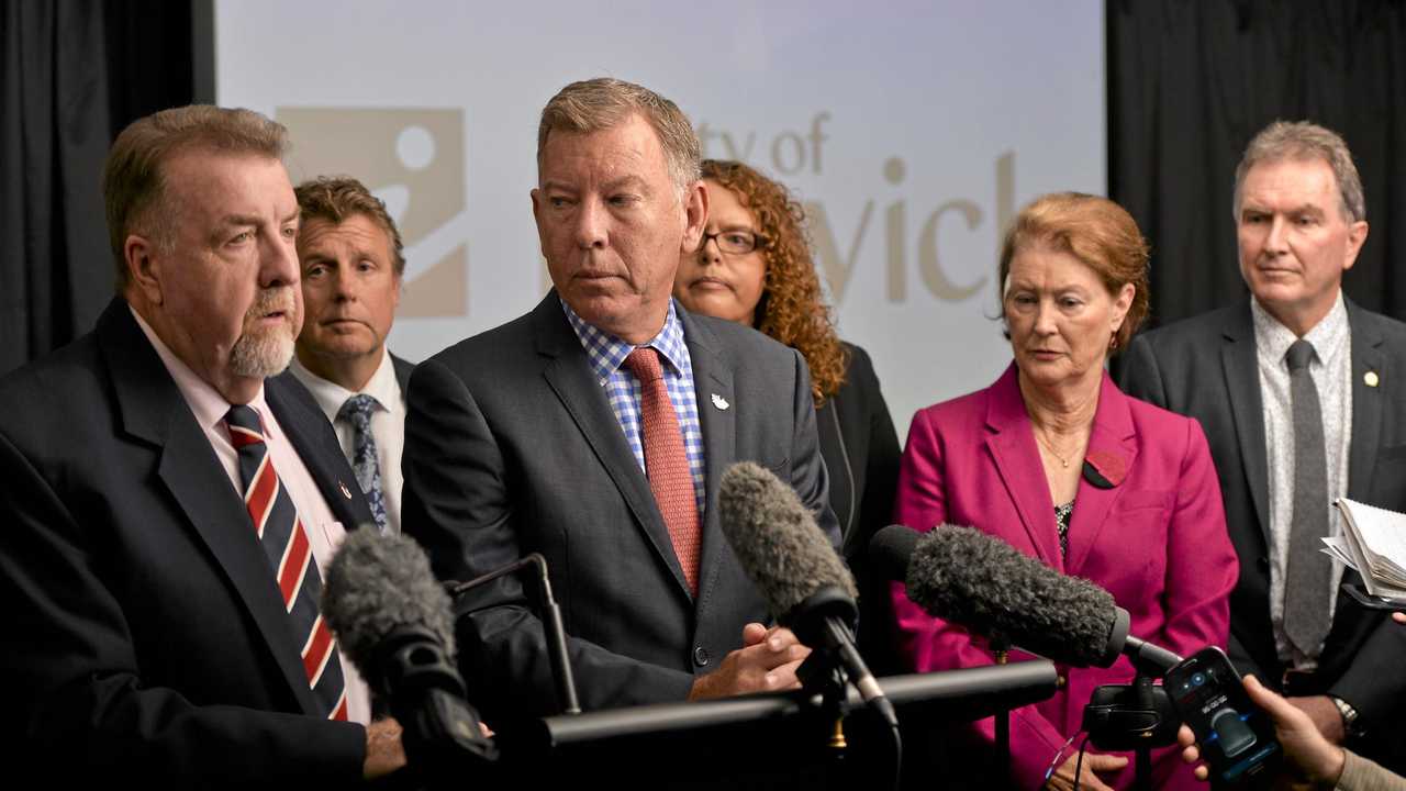 Councillors addressing media at a press conference after revealing they will take the State Government to court. Picture: Cordell Richardson