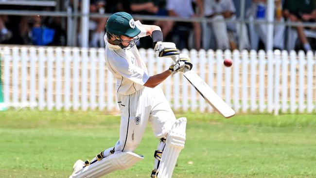 BBS batsman Zac Robinson GPS first Xv cricket between BBC v TSS at Parkman Park. Saturday February 17, 2024. Picture, John Gass