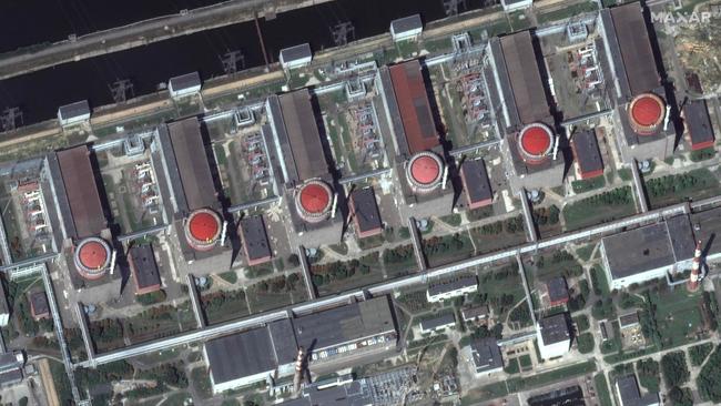 This handout satellite image shows the Zaporizhzhia nuclear power plant, situated in the Russian-controlled area of Enerhodar. Picture: AFP