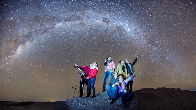 L-RJane Stacey, Jenna Alday, Bron Alday, Alison McClelland, Ellie Stacey, Rachel Pearce and Murray Allan look up at the stars. Picture: Jason Edwards