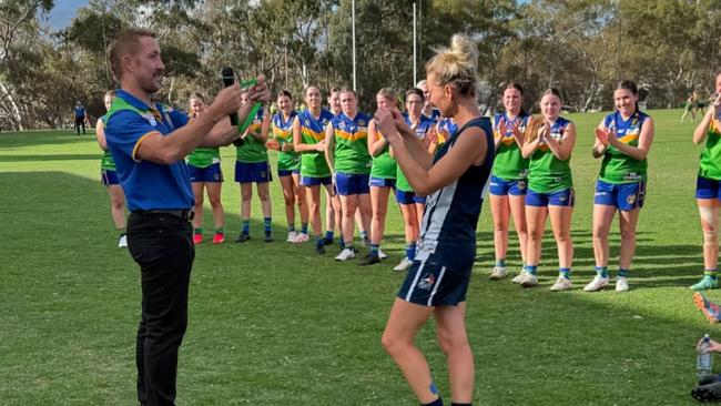 Eliza Cooper is presented with her Anzac medal this season. Picture: Henley Football Club