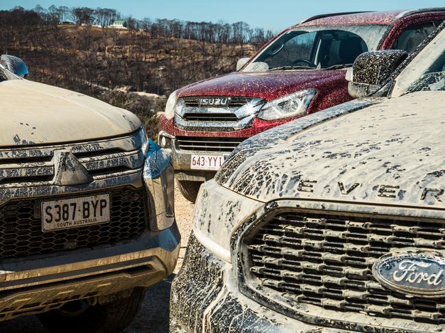 Photo of the three-way comparison test between the Ford Everest, Mitsubishi Pajero Sport and Isuzu MU-X. Photo by Thomas Wielecki.