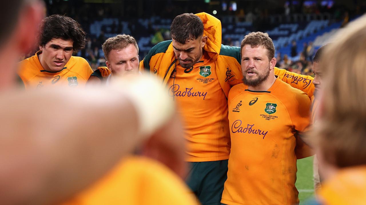 James Slipper addresses the Wallabies after heavy loss to the Springboks in Sydney. Photo: Getty Images