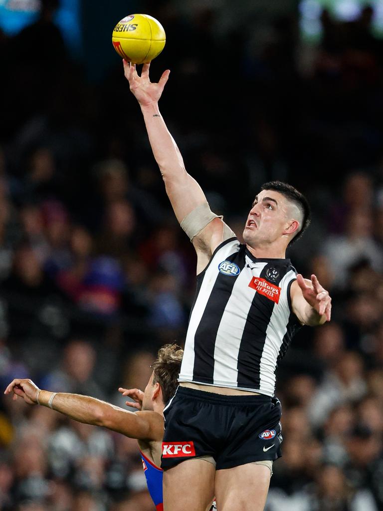 Brayden Maynard in action during the 2024 AFL Round 12 match between the Collingwood Magpies and the Adelaide Crows at Melbourne Cricket Ground on May 31. Picture: Dylan Burns/AFL Photos via Getty Images