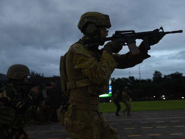 Australian and Philippine soldiers simulate an anti-terrorism drill. Picture: AFP