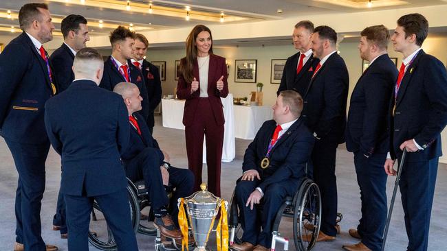 Britain's Catherine, Princess of Wales with players and coaching staff as she hosts a reception in recognition of the success of the England Wheelchair Rugby League. Picture: AFP