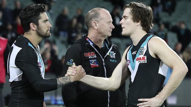 Wingard with former coach Ken Hinkley and ex-Power midfielder Jared Polec. Picture: Sarah Reed