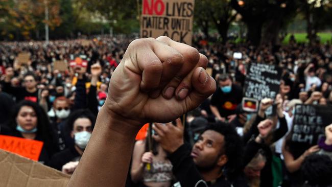 Demonstrators at a Black Lives Matter protest in Sydney on Saturday. Picture: Saeed Khan