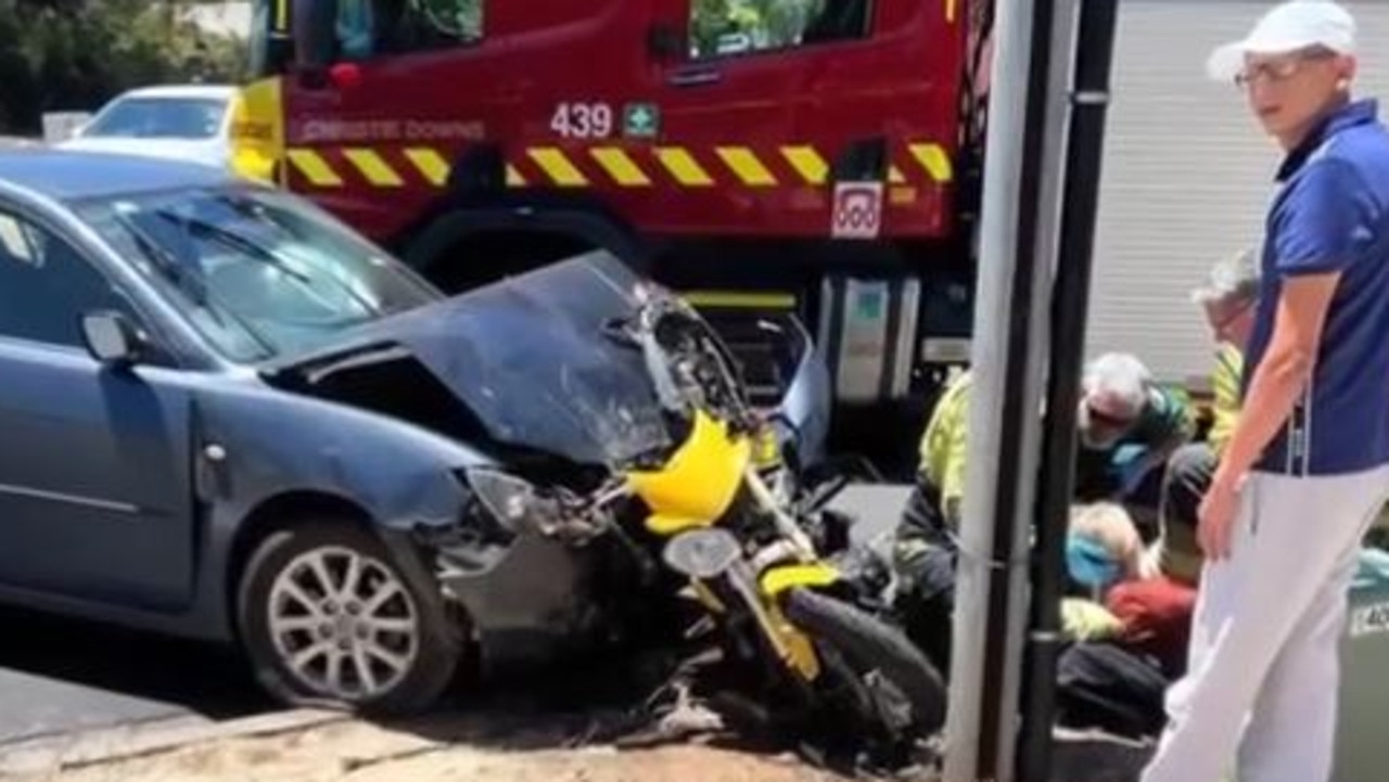 Matthew Hollit pinned a young motorcyclist to a Stobie pole in a crash at Lonsdale in 2023, telling the woman she 'deserves it'. Picture: 7NEWS