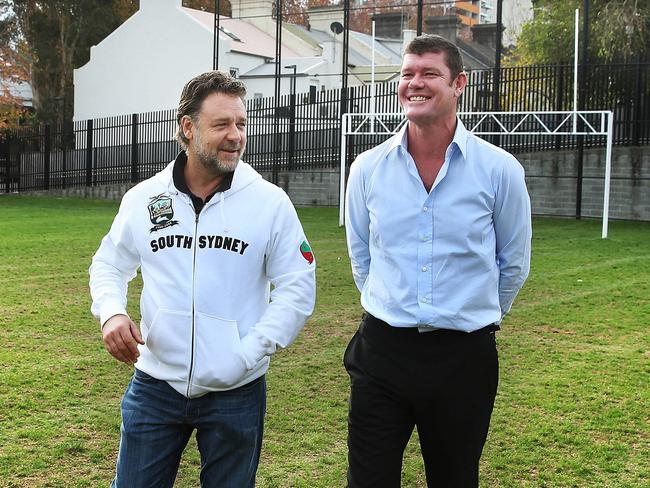 South Sydney Rabbitohs owners James (right) and actor Russell Crowe.